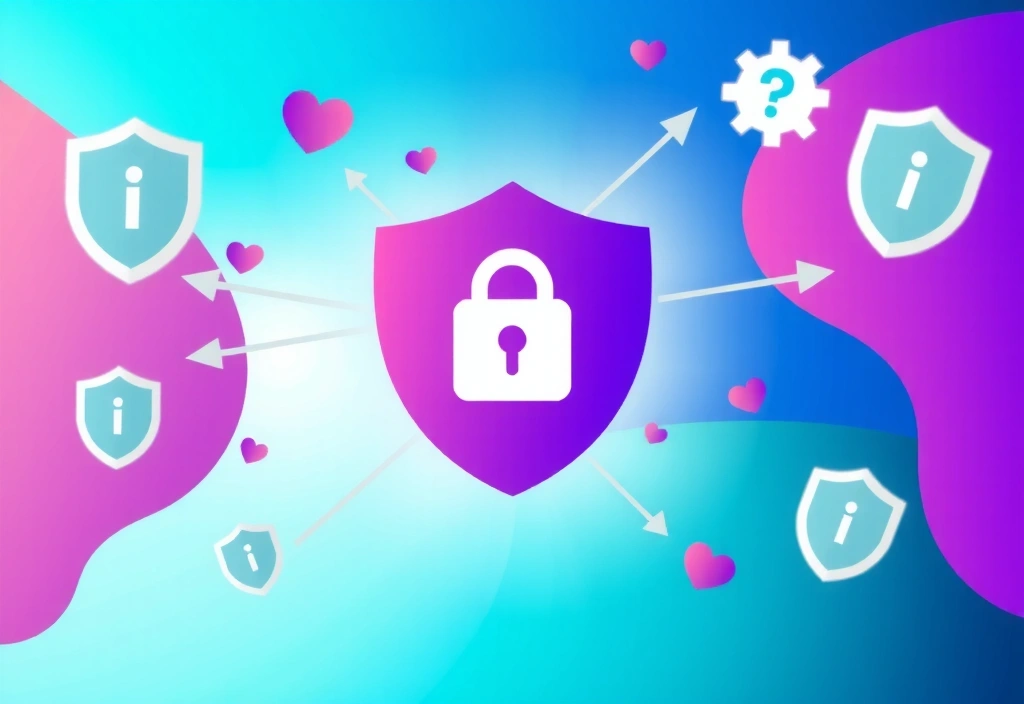 Illustration of data privacy with a shield icon and secure data flow