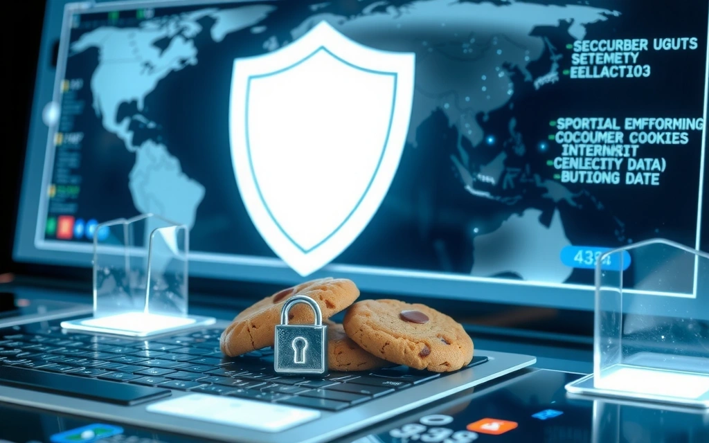 Abstract representation of cookies and data privacy on a digital screen.